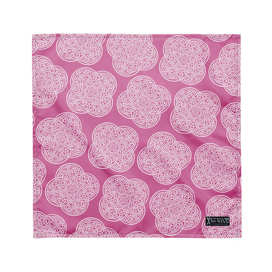 Celtic knot bandana by Xigfireon featuring the Pink & White patterned series of the `Reach Of The Spirit` design. Medium size measuring 21 ¼ inches by 21 ¼ inches.