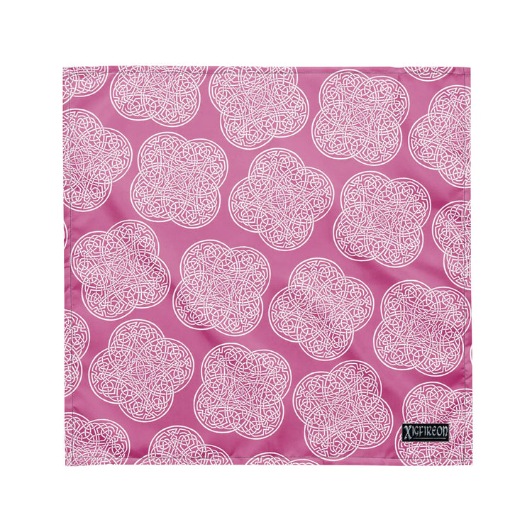 Celtic knot bandana by Xigfireon featuring the Pink & White patterned series of the `Reach Of The Spirit` design. Medium size measuring 21 ¼ inches by 21 ¼ inches.