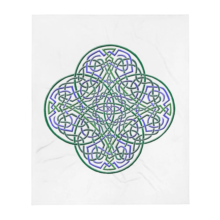 A 50 inch by 60 inch Xigfireon throw blanket featuring the original Living Colour iteration of the Reach Of The Spirit Celtic knot design. The Reach Of The Spirit Celtic knot represents the Earth.