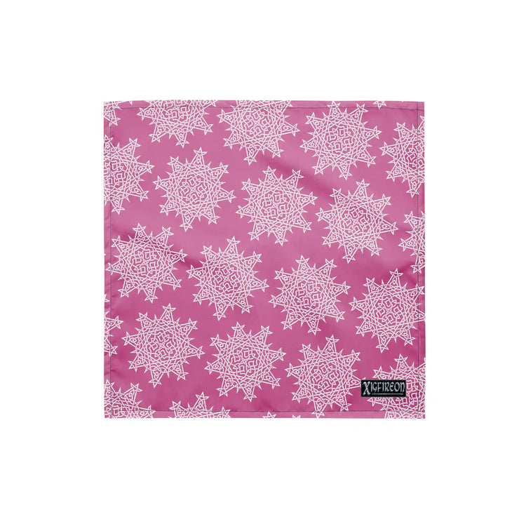 A small Xigfireon bandana adorned with the Pink and White patterned series of the `Morning Star Fire` Celtic knot design.