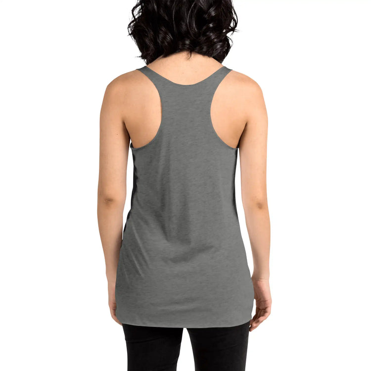 A young woman, viewed from behind, wearing a heather Xigfireon graphic women&