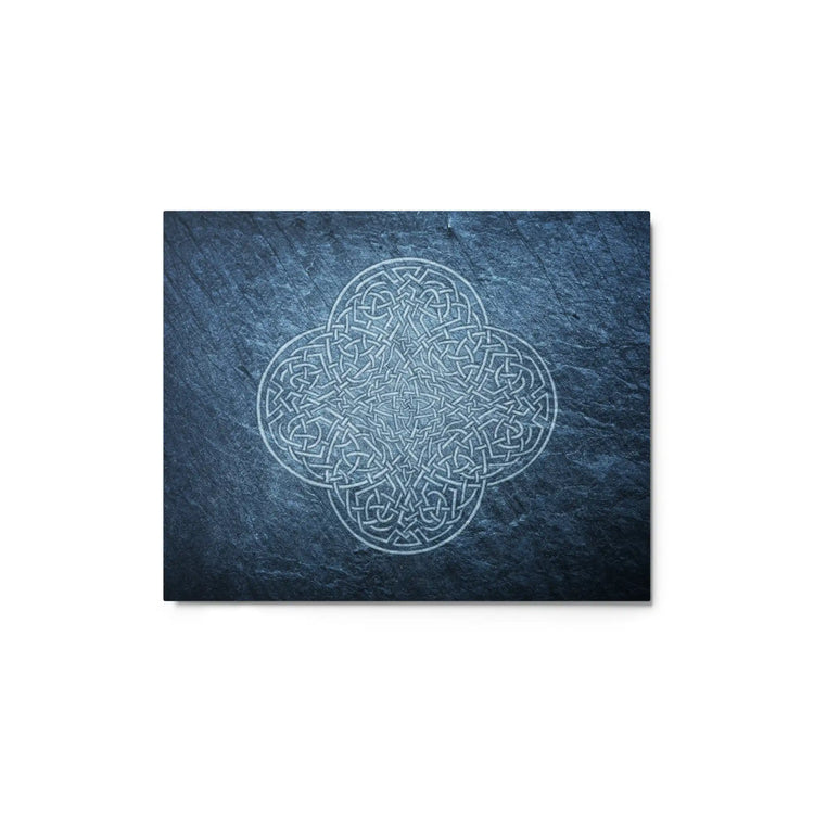 An 8" x 10" glossy metal print of the Blue Slate iteration of the `Reach Of The Spirit` Celtic knot design.