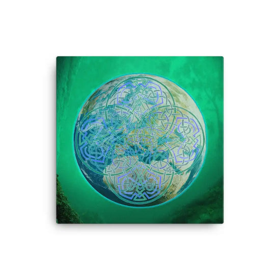 A 12" x 12" canvas print of the Deep Forest iteration of the `Reach Of The Spirit` Celtic knot design.