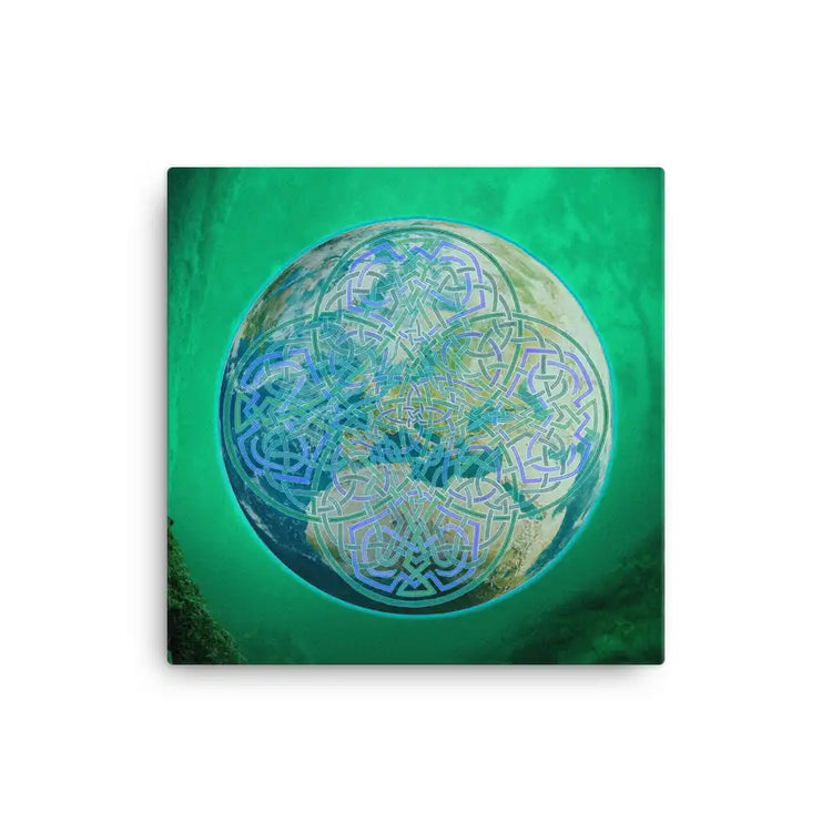 A 12" x 12" canvas print of the Deep Forest iteration of the `Reach Of The Spirit` Celtic knot design.