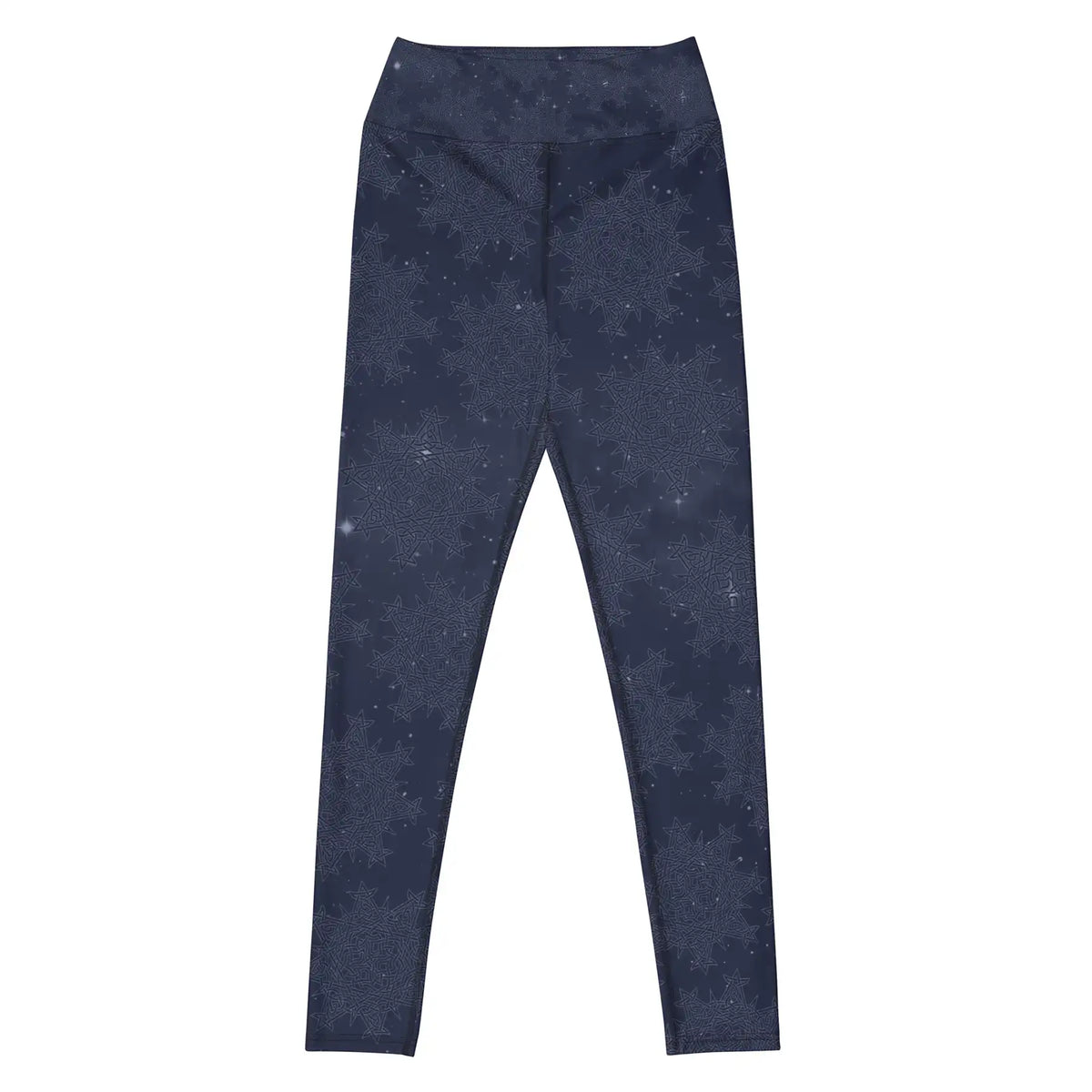 Celtic knot yoga leggings by Xigfireon featuring the Midnight Blue Cosmos patterned series of the Morning Star Fire design.