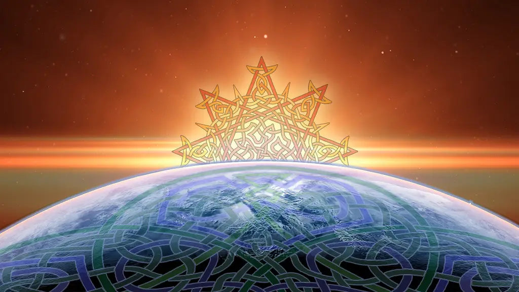 The Morning Star Fire and Reach Of The Spirit Celtic knots represent the celestial bodies of the Sun and Earth and their cosmic dance, from which life as we know it is derived.
