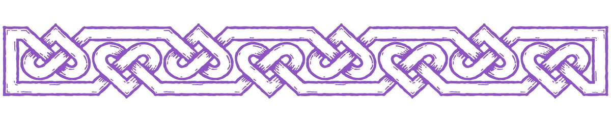 Woven hearts Celtic knot border in magenta.