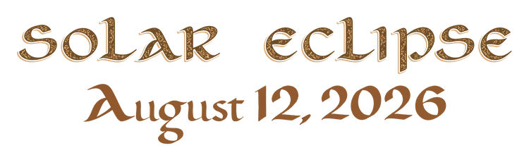 Text reading 'Solar Eclipse August 12, 2026' in a brown decorative serif font on a white background.