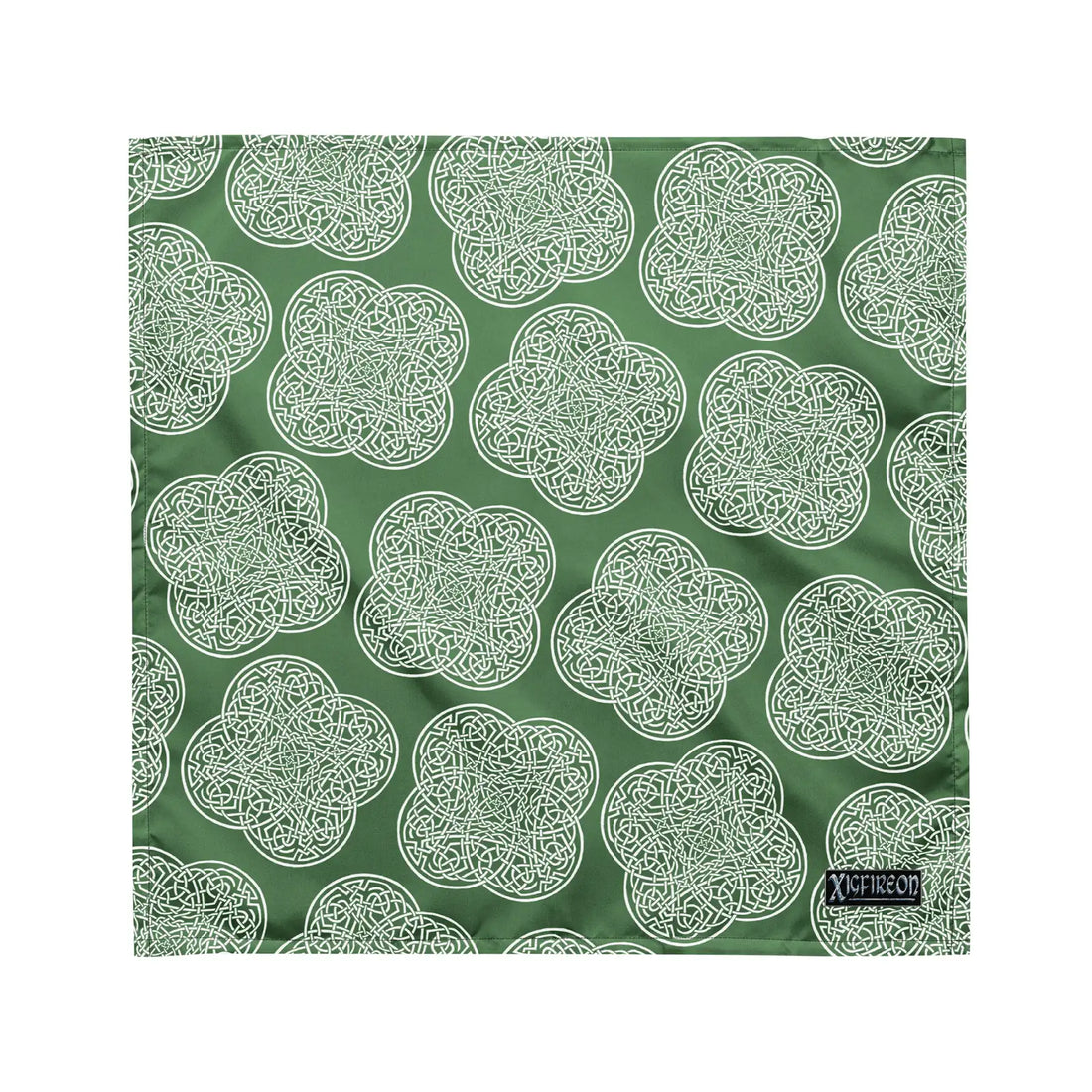 Celtic knot bandana by Xigfireon featuring the Olive Green &amp; White patterned series of the Reach Of The Spirit design. Medium size measuring 21 ¼ inches by 21 ¼ inches.