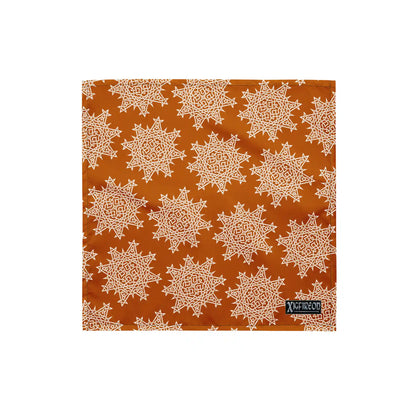 A small Xigfireon bandana adorned with the Orange and White patterned series of the Morning Star Fire Celtic knot design.