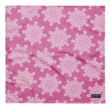 A large Xigfireon bandana adorned with the Pink and White patterned series of the Morning Star Fire Celtic knot design.