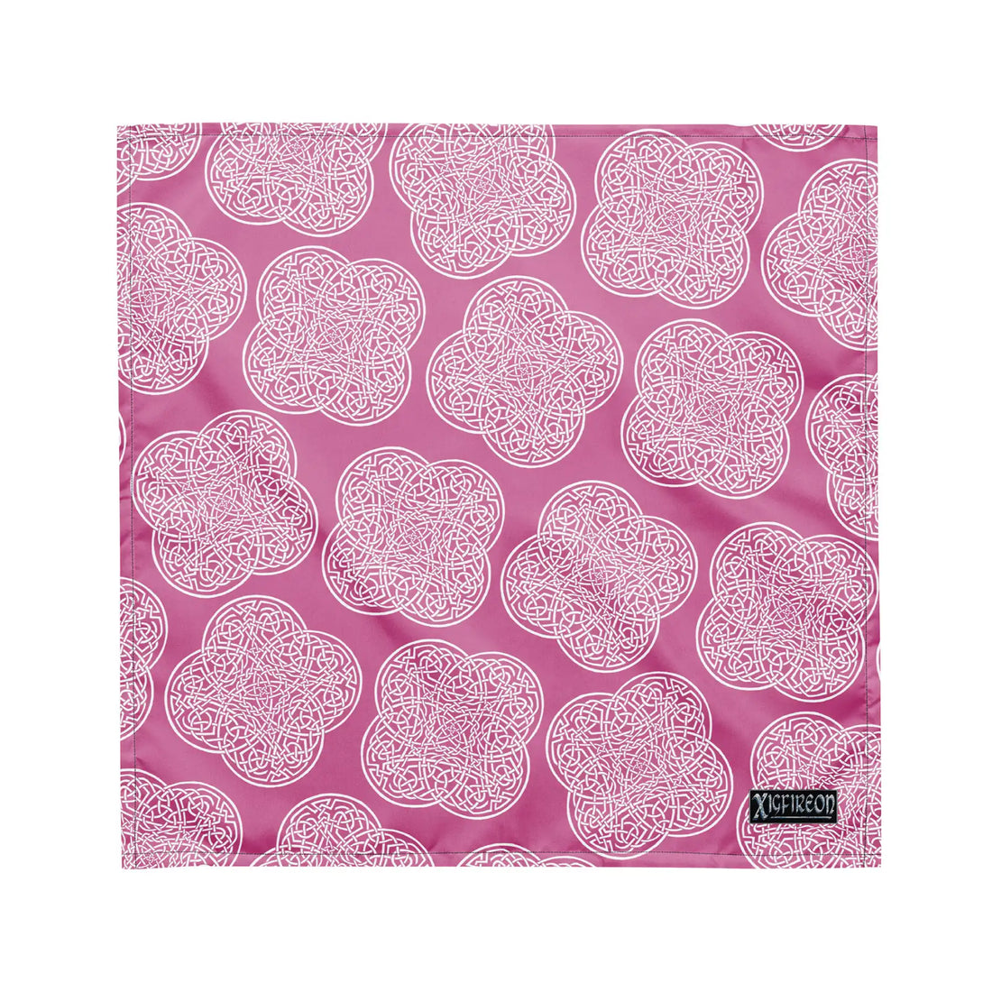 Celtic knot bandana by Xigfireon featuring the Pink &amp; White patterned series of the Reach Of The Spirit design. Medium size measuring 21 ¼ inches by 21 ¼ inches.