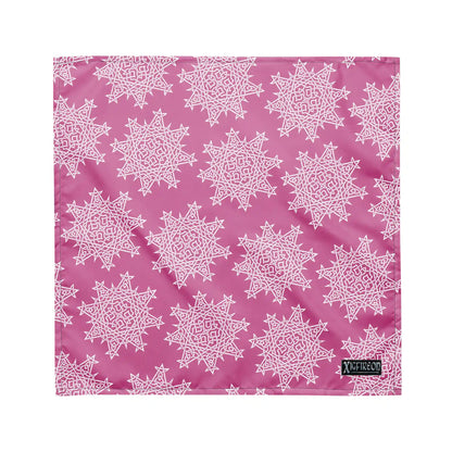 A medium Xigfireon bandana adorned with the Pink and White patterned series of the Morning Star Fire Celtic knot design.