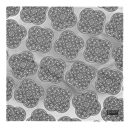 A large Xigfireon bandana adorned with the  Black and White Solid Forest Inverted patterned series of the Reach Of The Spirit Celtic knot design.