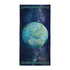A Xigfireon bath and beach towel featuring the Sacred Planet iteration of the Reach Of The Spirit Celtic knot design displayed above a beautiful view of the Earth from space.