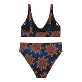 The back side of a Xigfireon graphic bikini featuring the Fire Colour Cosmos patterned series of the Morning Star Fire Celtic knot design.