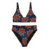 The front side of a Xigfireon graphic bikini featuring the Fire Colour Cosmos patterned series of the Morning Star Fire Celtic knot design.