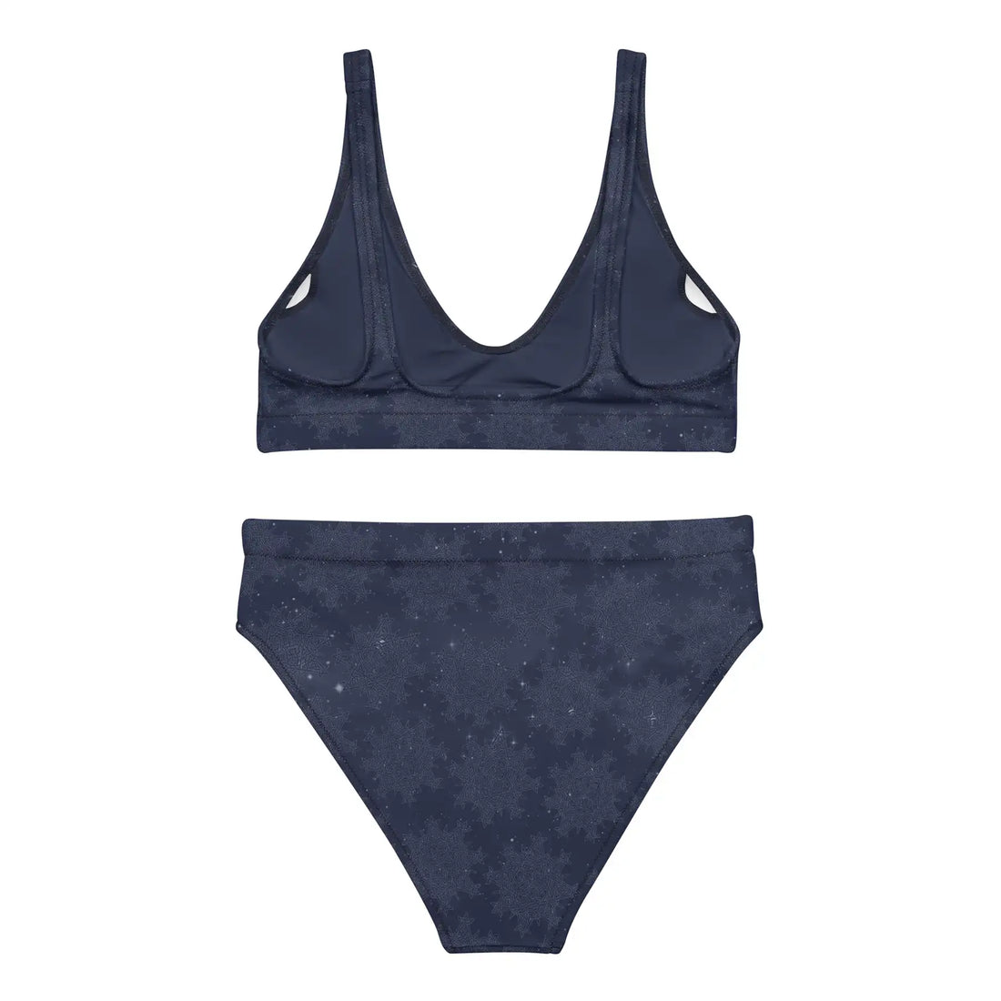High-waisted Celtic knot bikini by Xigfireon, shown from the back, featuring the Midnight Blue Cosmos patterned series of the Morning Star Fire design.