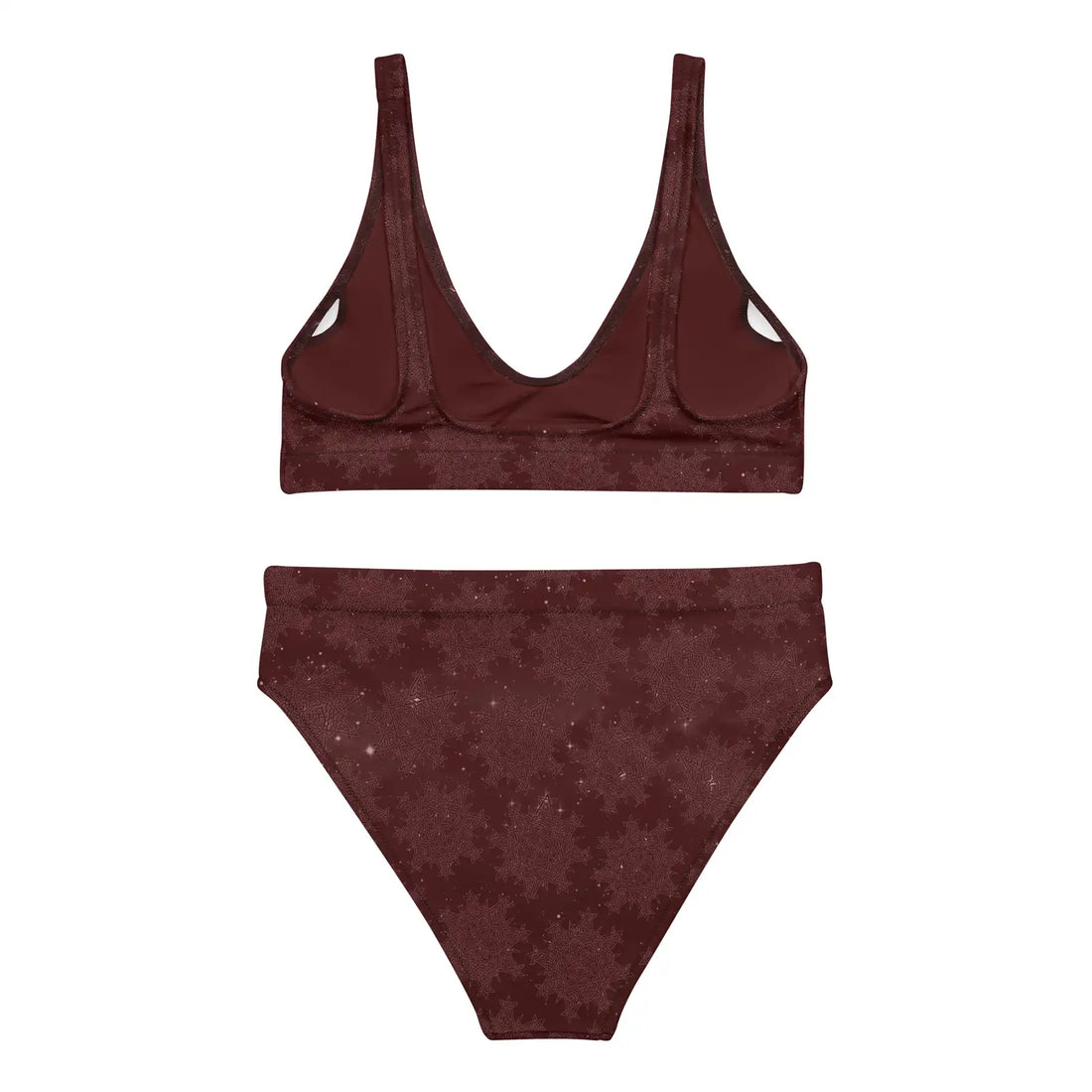 Celtic knot bikini by Xigfireon, shown from the back, featuring the Midnight Red Cosmos patterned series of the Morning Star Fire design.