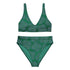 The front side of a Xigfireon graphic bikini featuring the Living Colour Forest patterned series of the Reach Of The Spirit Celtic knot design.