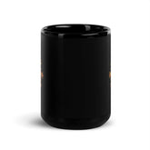 The front side of a Xigfireon black ceramic 15oz mug featuring the Fire Colour iteration of the Morning Star Fire Celtic knot design. This Celtic knot symbolizes Father Sun.