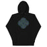 A black Xigfireon graphic hoodie featuring the Living Colour iteration of the Reach Of The Spirit Celtic knot design. The Reach Of The Spirit Celtic knot symbolizes Mother Earth.