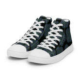 A pair of black Xigfireon canvas high tops featuring the Living Colour iteration of the Reach Of The Spirit Celtic knot pattern.