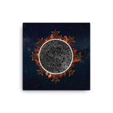 A 16" x 16" canvas print of the Eclipsed iteration of the Morning Star Fire Celtic knot design amidst a sky of faint stars. Inspired by the 2023 Annular Solar Eclipse.