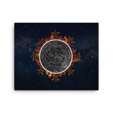 A 16" x 20" canvas print of the Eclipsed iteration of the Morning Star Fire Celtic knot design amidst a sky of faint stars. Inspired by the 2023 Annular Solar Eclipse.