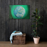 A hallway scene featuring a 24 inch x 36 inch canvas print of the Deep Forest iteration of the Reach Of The Spirit Celtic knot design. The Reach Of The Spirit Celtic knot represents Mother Earth.
