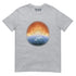 A sport grey Xigfireon t-shirt featuring the Derivation II Celtic knots merger design, symbolizing the cosmic dance between the Sun and the Earth.