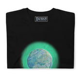 A black Xigfireon graphic t-shirt featuring the Deep Forest iteration of the Reach Of The Spirit Celtic knot design. The Reach Of The Spirit Celtic knot represents Mother Earth.