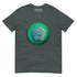 A dark heather Xigfireon graphic t-shirt featuring the Deep Forest iteration of the Reach Of The Spirit Celtic knot design. The Reach Of The Spirit Celtic knot represents Mother Earth.