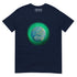 A navy blue Xigfireon graphic t-shirt featuring the Deep Forest iteration of the Reach Of The Spirit Celtic knot design. The Reach Of The Spirit Celtic knot represents Mother Earth.