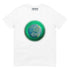 A white Xigfireon graphic t-shirt featuring the Deep Forest iteration of the Reach Of The Spirit Celtic knot design. The Reach Of The Spirit Celtic knot represents Mother Earth.