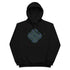 A black Xigfireon graphic eco-friendly hoodie featuring the Living Colour iteration of the Reach Of The Spirit Celtic knot design. The Reach Of The Spirit Celtic knot symbolizes the Earth.