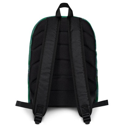 A view of the straps on a Xigfireon graphic backpack featuring the Living Colour Forest Inverted iteration of the Reach Of The Spirit Celtic knot pattern. The Reach Of The Spirit Celtic knot represents Mother Earth.