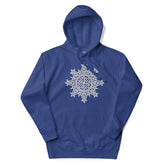 A royal blue Xigfireon graphic hoodie featuring the Black & White Hollow iteration of the Morning Star Fire Celtic knot design. This Celtic knot symbolizes the Sun.