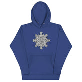 A royal blue Xigfireon graphic hoodie featuring the Black & White Solid iteration of the Morning Star Fire Celtic knot design. This Celtic knot symbolizes the Sun.