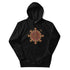 A black Xigfireon graphic hoodie featuring the Fire Colour iteration of the Morning Star Fire Celtic knot design. This Celtic knot symbolizes the Sun.