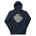 A navy blazer blue Xigfireon graphic hoodie featuring the Black & White Circle iteration of the Reach Of The Spirit Celtic knot design. The Reach Of The Spirit Celtic knot represents our magnificent Mother Earth.