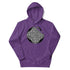 A purple Xigfireon graphic hoodie featuring the Black & White Circle iteration of the Reach Of The Spirit Celtic knot design. The Reach Of The Spirit Celtic knot represents our magnificent Mother Earth.