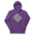 A purple Xigfireon graphic hoodie featuring the Black & White Hollow iteration of the Reach Of The Spirit Celtic knot design. The Reach Of The Spirit Celtic knot symbolizes the Earth.