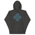 A charcoal heather Xigfireon graphic hoodie featuring the Living Colour Flat iteration of the Reach Of The Spirit Celtic knot design. The Reach Of The Spirit Celtic knot represents the Earth.