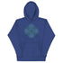 A team royal blue Xigfireon graphic hoodie featuring the Living Colour Flat iteration of the Reach Of The Spirit Celtic knot design. The Reach Of The Spirit Celtic knot represents the Earth.