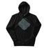 A black Xigfireon graphic hoodie featuring the Living Colour iteration of the Reach Of The Spirit Celtic knot design. The Reach Of The Spirit Celtic knot is an Earth symbol.