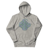 A carbon grey Xigfireon graphic hoodie featuring the Living Colour iteration of the Reach Of The Spirit Celtic knot design. The Reach Of The Spirit Celtic knot is an Earth symbol.