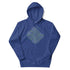 A royal blue Xigfireon graphic hoodie featuring the Living Colour iteration of the Reach Of The Spirit Celtic knot design. The Reach Of The Spirit Celtic knot is an Earth symbol.