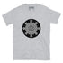 A sport grey Xigfireon graphic t-shirt featuring the Black & White Circle iteration of the Morning Star Fire Celtic knot design. The Morning Star Fire Celtic knot represents Father Sun and the eternal Cosmic Light.
