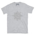 A sport grey Xigfireon graphic t-shirt featuring the Black & White Hollow iteration of the Morning Star Fire Celtic knot design. The Morning Star Fire Celtic knot symbolizes the Sun.